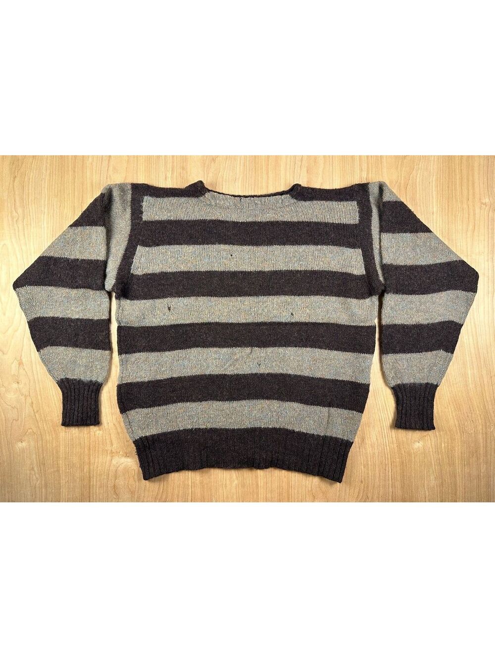 Vintage 60s Lund's University Striped Wool Sweater thick boxy boatneck medium